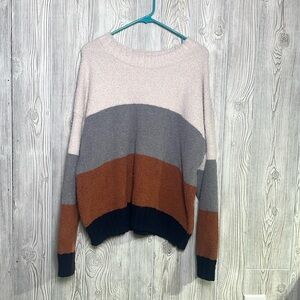 T S Sweater Women's  Pullover Striped Long Sleeve Multi-Colored XL